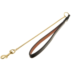 Поводок-цепочка-кобра с карабином, кожаной ручкой, позолоч. 3,8мм*50см (2,0мм*50см)