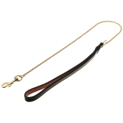 Поводок-цепочка-кобра с карабином, кожаной ручкой, позолоч. 3,8мм*70см (2,0мм*70см)