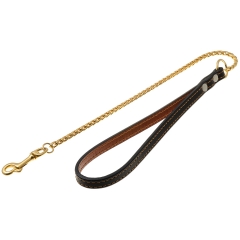 Поводок-цепочка-кобра с карабином, кожаной ручкой, позолоч. 5,5мм*60см (2,5мм*60см)