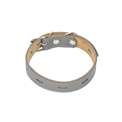 Ошейник из натур. кожи для собак ZooOne (JB), 2-х сл., 25мм*34-44см, пряжка ролик НИКЕЛЬ, (СЕРЫЙ)