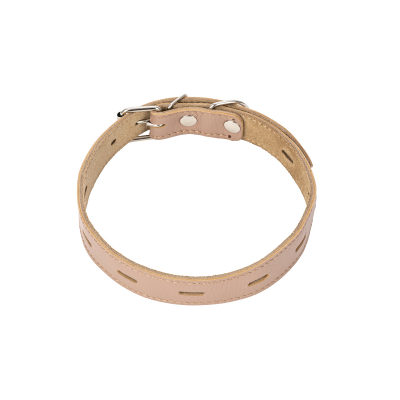 Ошейник из натур. кожи для собак ZooOne (JB), 2-х сл., 25мм*43-53см, пряжка ролик НИКЕЛЬ, (БЕЖЕВЫЙ)