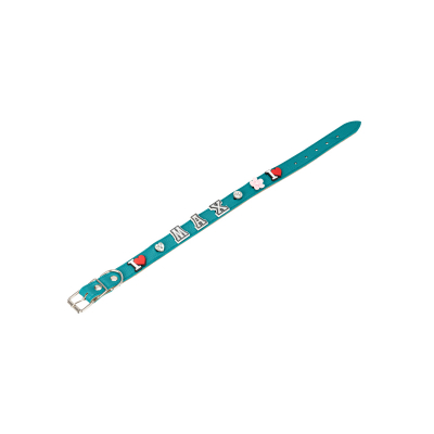Ошейник из натур. кожи для собак ZooOne (JB), 2-х сл., 25мм*43-53см, пряжка ролик НИКЕЛЬ,(БИРЮЗОВЫЙ