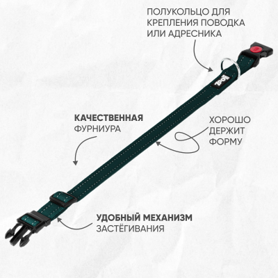 Ошейник нейлон, светоотражающий ZooOne, 25 мм*32-50 см (ИЗУМРУДНЫЙ)