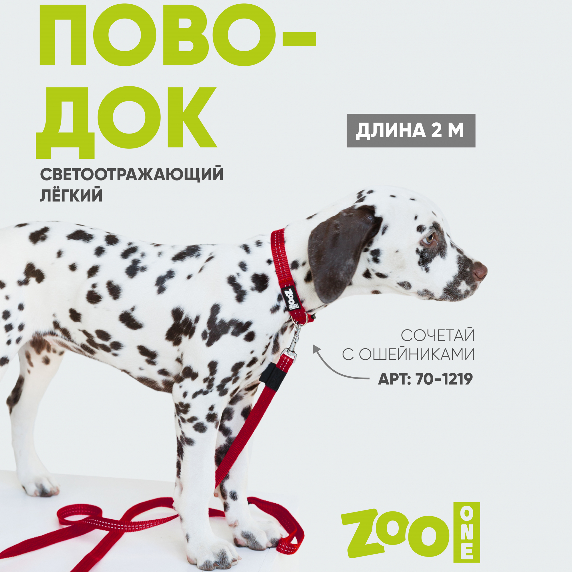 Поводок с карабином ZooOne, нейлон, светоотражающий 15мм*2м (ТЁМНО-КРАСНЫЙ)