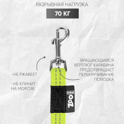 Поводок с карабином ZooOne, нейлон, светоотражающий 15мм*5м (ЛАЙМ)