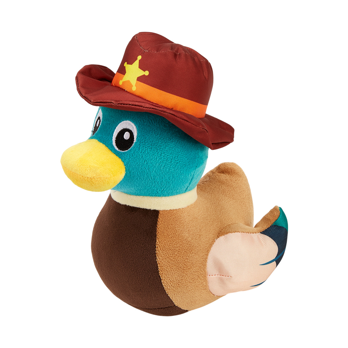 Игрушка для собак мягкая с пищалкой и шуршалкой Утенок-Шериф 25 см FOFOS Captain Duck