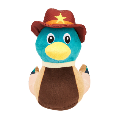 Игрушка для собак мягкая с пищалкой и шуршалкой Утенок-Шериф 25 см FOFOS Captain Duck