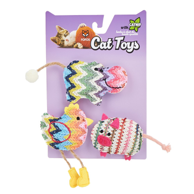Игрушка для кошек текстильная с кошачьей мятой "Кот-Курица-Бегемот" 3 шт на карте  FOFOS Chic