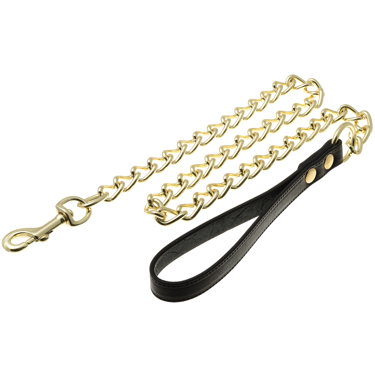 Поводок-цепь с ручкой (нат.кожа,чёрная) 4,5мм*44" (золото) 110 см